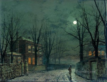 月明かりの下のオールド・ホールの街の風景 ジョン・アトキンソン・グリムショー Oil Paintings